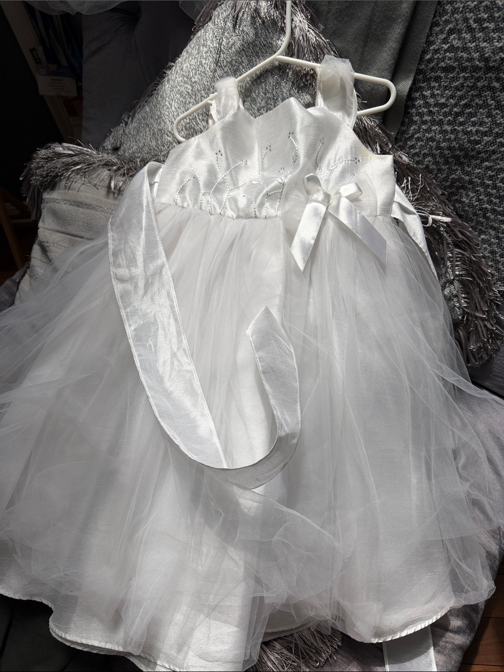 White Tulle Flower Girl Dress with Satin Bow